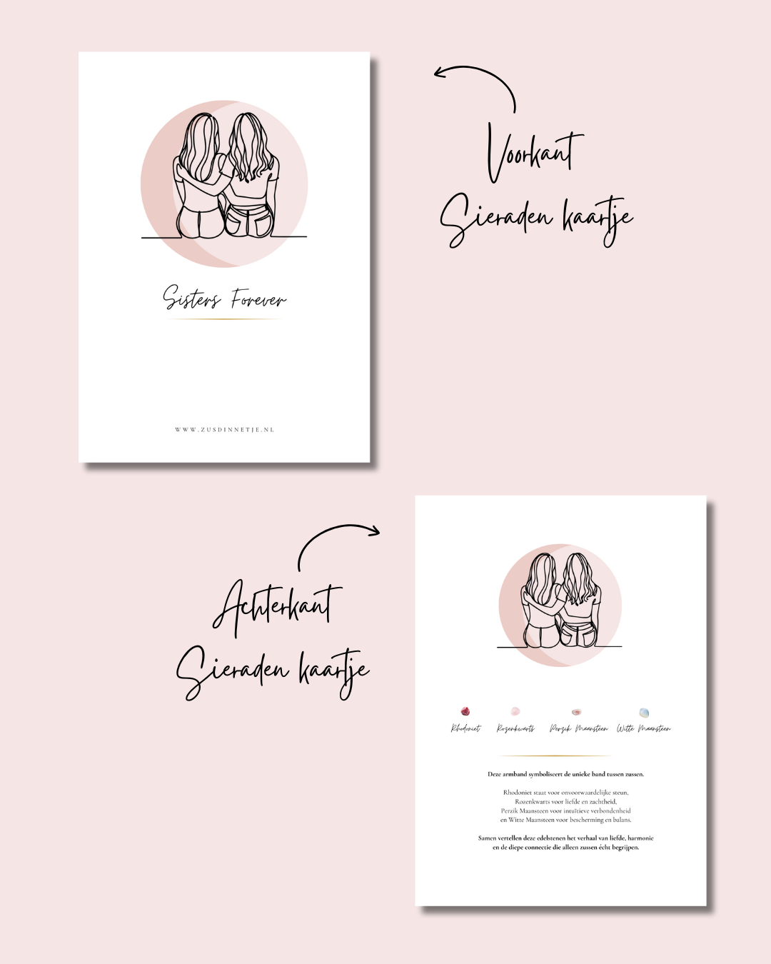 Zussenarmbandje met Edelstenen – Rhodoniet Hartje