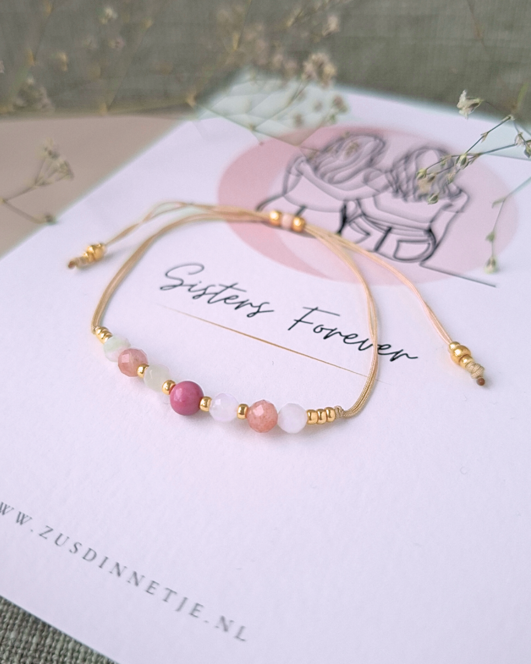 Zussenarmbandje met Edelstenen – Rhodoniet Kraal